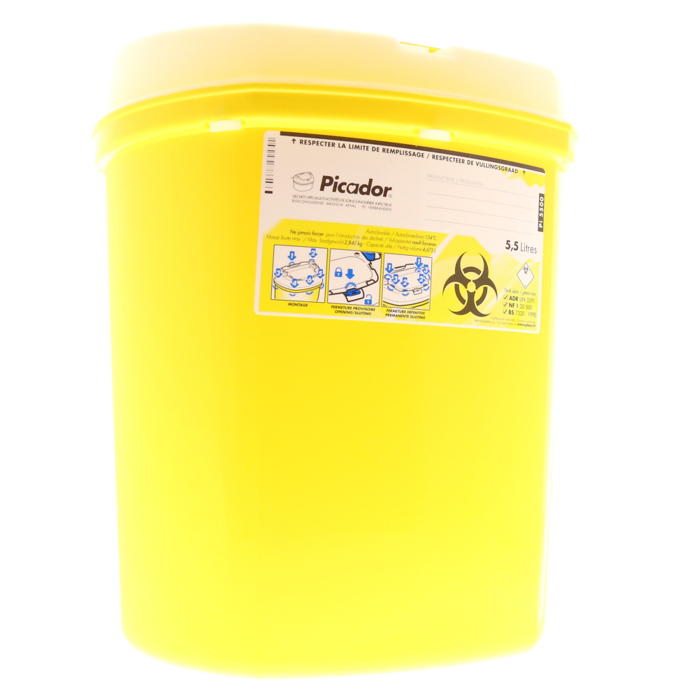 Fût (Poubelle) plastique en polypropylène jaune à couvercle plein