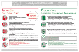 Panneau consignes de sécurité en 4 langues - incendie et évacuation hôtel